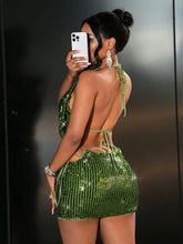 2pcs Set: Elegant Party & Banquet Sequined Draped Neck Short Mini Skirt For Women